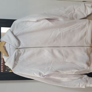 White hoodie with full zipper around hood